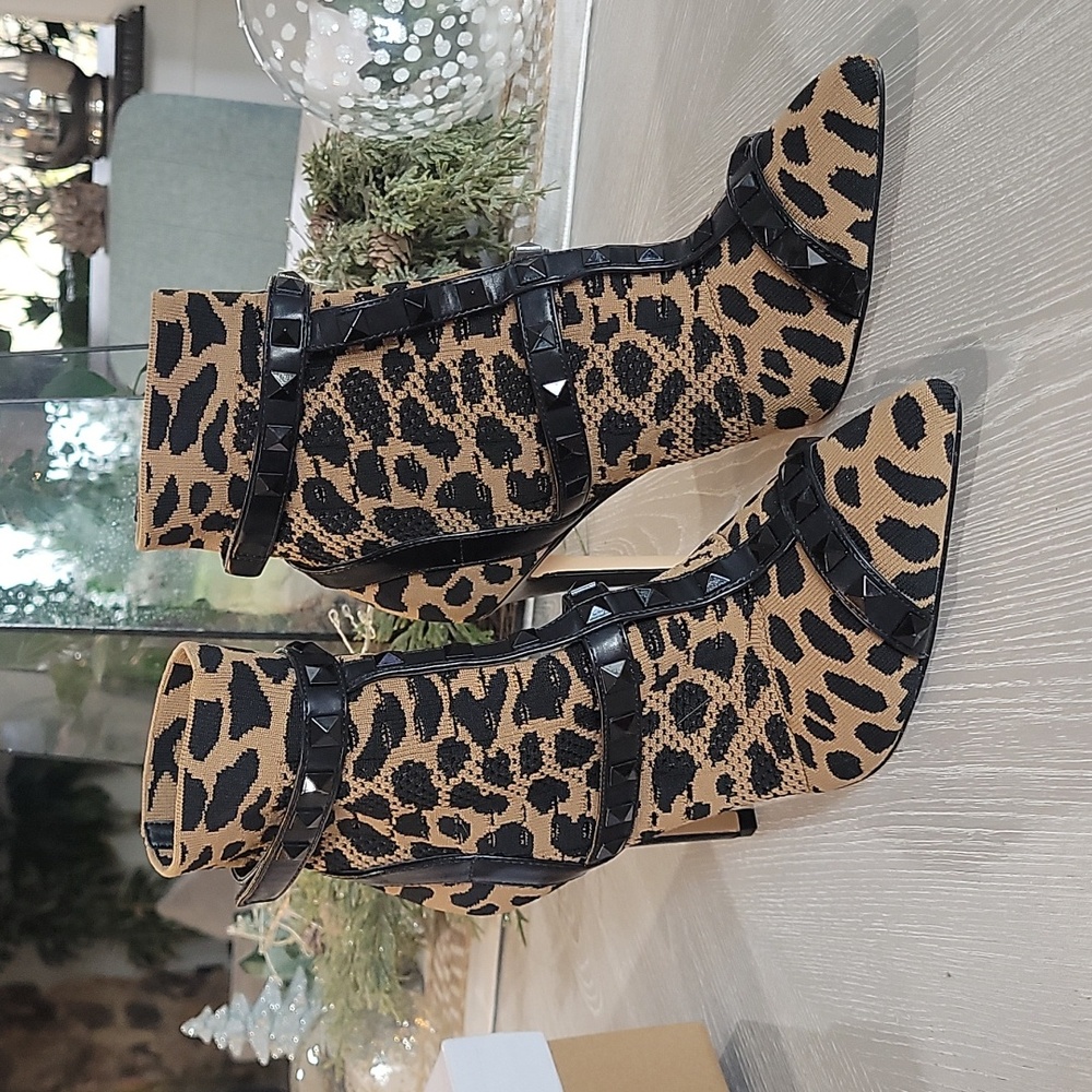 Jessica Simpson Leopard Print Studded Stiletto Booties Ankle Boot